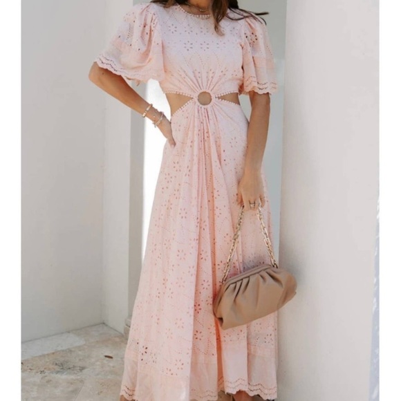 Vici Dresses & Skirts - VICI Delilah Eyelet Cutout Maxi Dress Peach Pink Small S NWT boho romantic